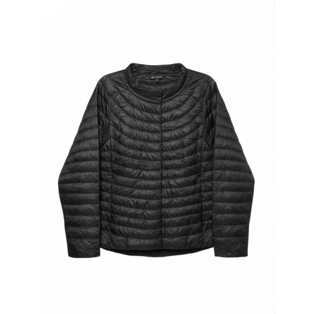 Athleta Goose Down Puffer Quilted Snap Jacket Black Minimalist Outerwear